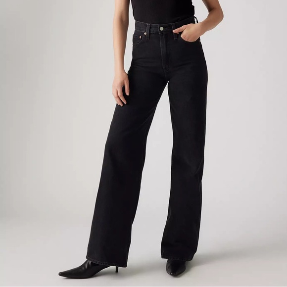 Levi's Black Flare Wide Leg Jeans High-Waisted - Picture 1 of 6